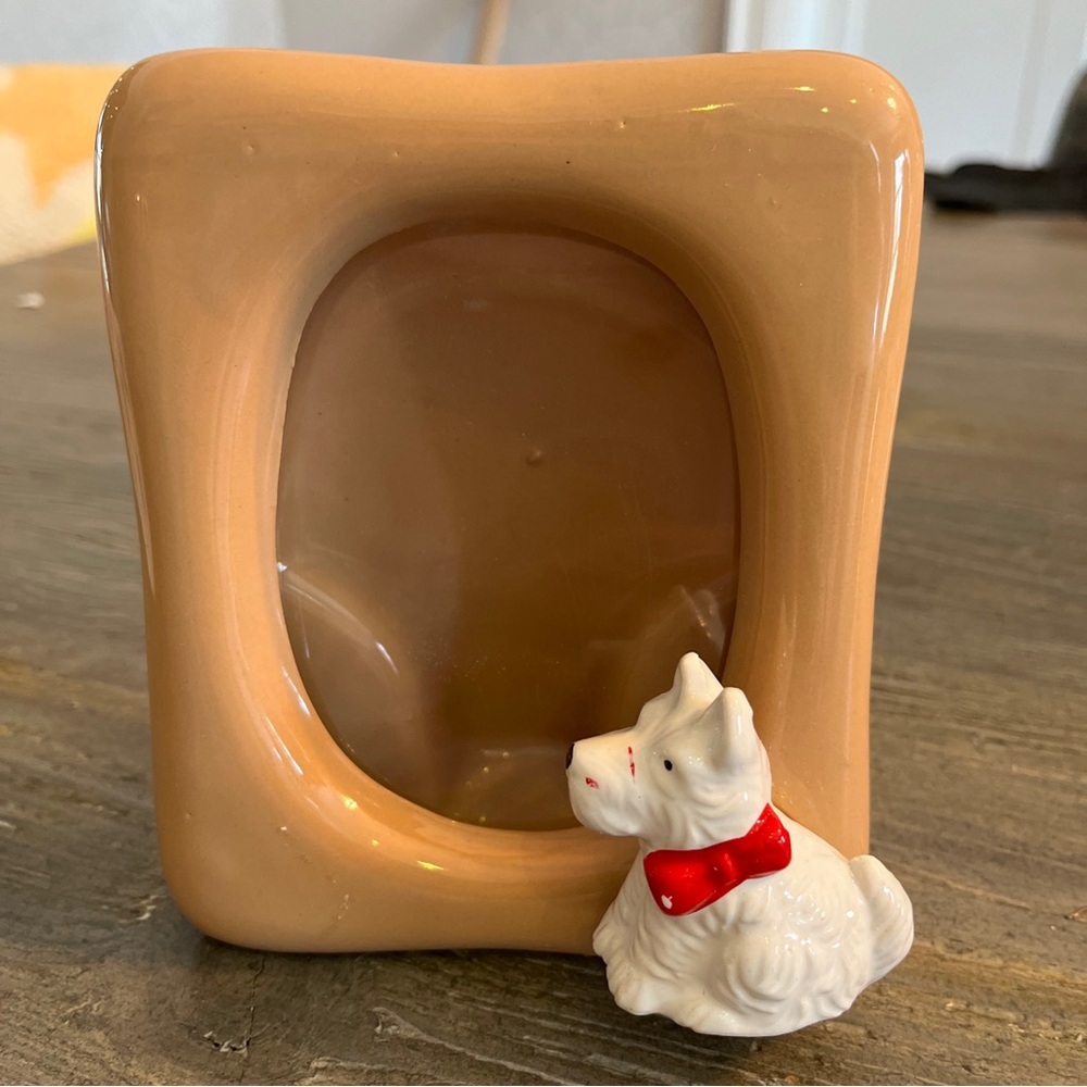 Vtg Photo Frame White Westie Porcelain